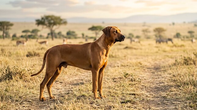 Majestic Rhodesian Ridgeback in African Savannah at Sunset