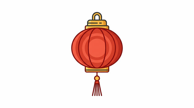 Red Chinese lantern vector illustration, traditional Asian hanging paper lamp icon isolated on white background, Lunar New Year festival design element