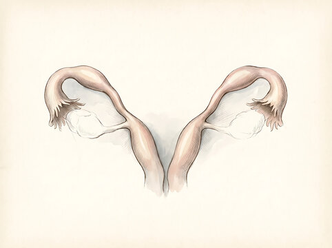 Anatomical Illustration of the Female Reproductive System Showing Fallopian Tubes and Ovaries