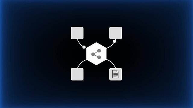 Showing a central sharing hub connected to global network, cloud, team, and document icons for digital collaboration and data sharing.