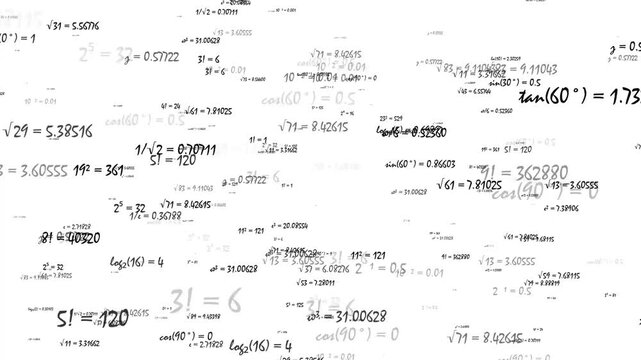 mathematical equations and algebraic formulas drifting on clean white background for academic e learning, science intro, engineering, and scientific research