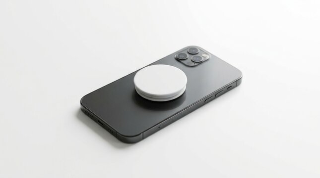 Black smartphone with magnetic wireless charger on white surface