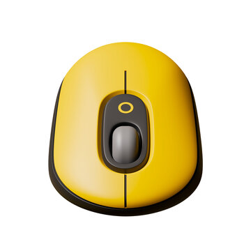 Modern yellow wireless computer mouse front view 3D render