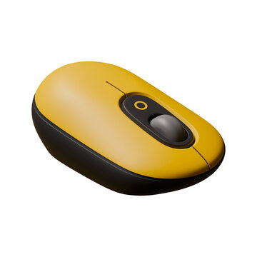 Modern yellow wireless computer mouse front view 3D render
