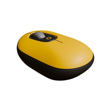 Modern yellow wireless computer mouse front view 3D render