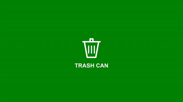 Trash can line icons with text label appearing on green screen background