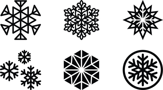 Set of six different snowflake icons and winter design elements