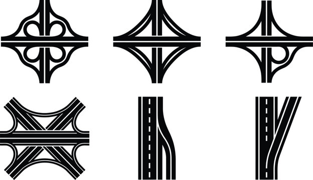 Set of highway interchange and road junction icons