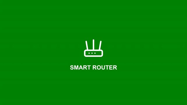 Smart router wireless icon with text isolated on green screen background
