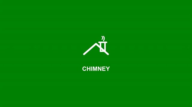 Animated white house roof chimney icon with smoke on transparent background