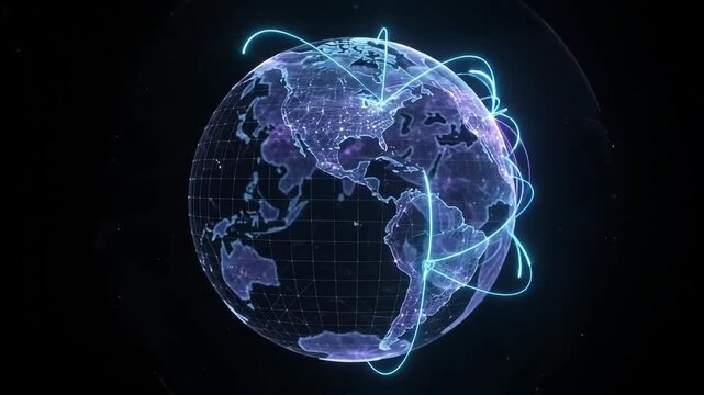 digital earth globe glowing network tech connection data transfer futuristic planet