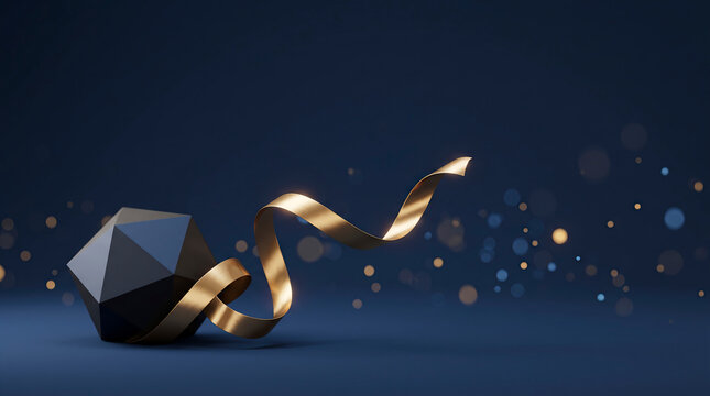 Debt management concept with gold ribbon untangling dark geometric polyhedron