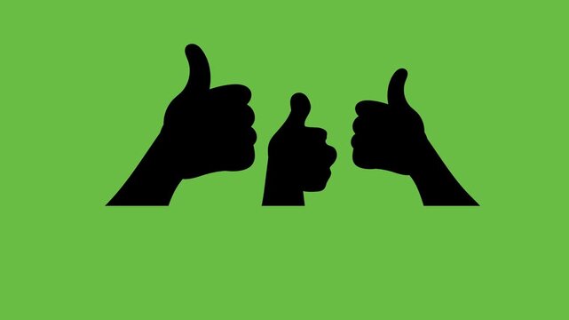 Three Thumbs Up Silhouette Flying In and Bouncing Animation on Green Screen   