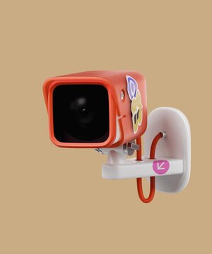 White and Orange 3D CCTV Security Camera