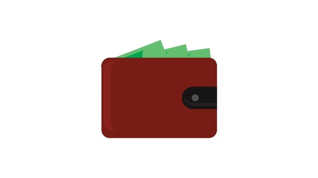 Wallet with Paper Money Animated Icon on Isolated Background