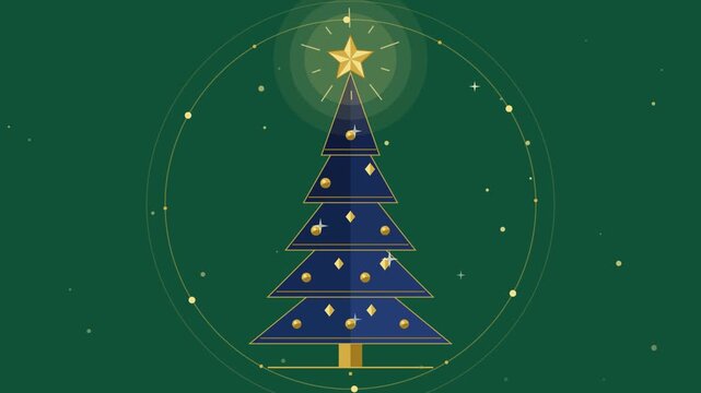 Christmas tree illustration stands illuminated with a glowing golden star on top.