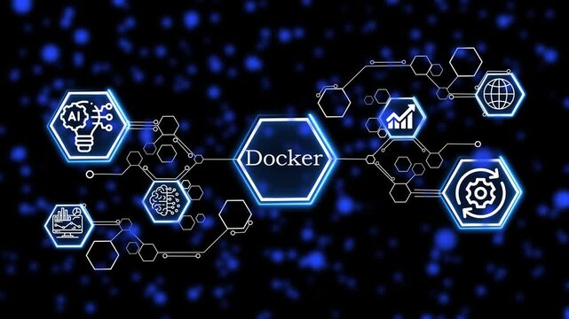 Docker AI-Driven Project Analytics, Hexagon Digital Nodes, Smart Workflow Automation and Business Intelligence  Next-Gen Agile Workflow, AI-Powered Team Collaboration, Smart Task Tracking 4k video 