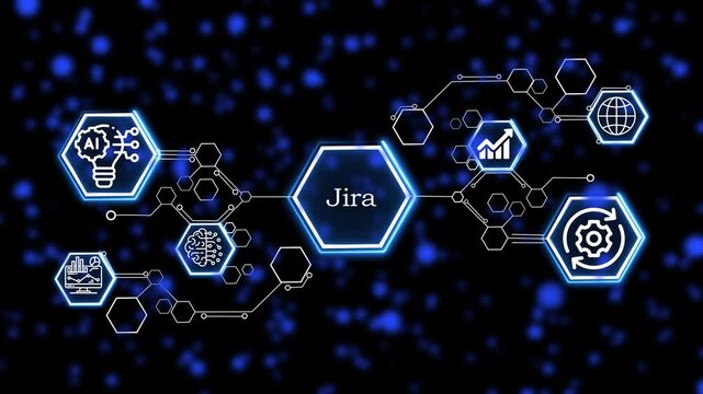 Jira AI-Driven Project Analytics, Hexagon Digital Nodes, Smart Workflow Automation and Business Intelligence  Next-Gen Agile Workflow, AI-Powered Team Collaboration, Smart Task Tracking 4k video 
