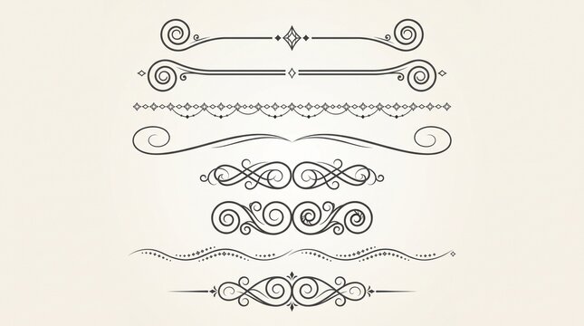 Vintage ornamental dividers and flourishes vector set. Featuring retro scrollwork flourishes flourishes and decorative page borders for wedding invitations and stationery