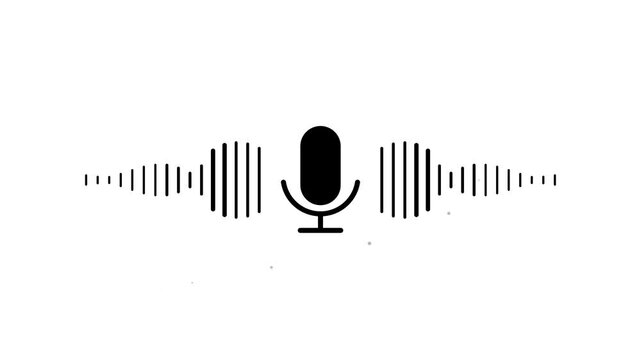 Microphone Icon with Sound Wave Line Vector Illustration for Voice Assistant and Audio Recording Concept