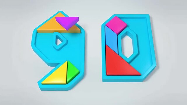 Number zero 0 tangram puzzle 3D animation with ZERO text for kids