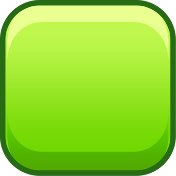 3D lime green rounded square button with bevel frame, bright mobile game UI blank plate isolated on transparent background