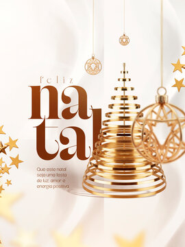 Feliz Natal Com &Aacute;rvore Dourada Post Card Insta Template Banner