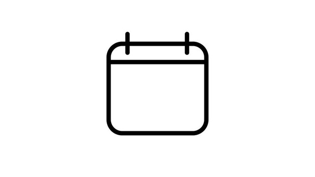 Minimalist Calendar Icon Animation with Black Line Art on a Clean White Background