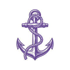 Vintage nautical anchor illustration with rope detail in a striking silhouette © salmagd988