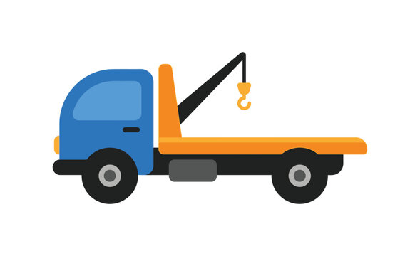 Flat vector illustration of a tow truck with a lifting hook