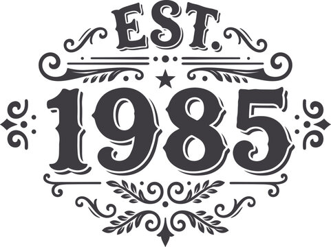 EST. 1985 Emblem Logo with Decorative Flourishes
