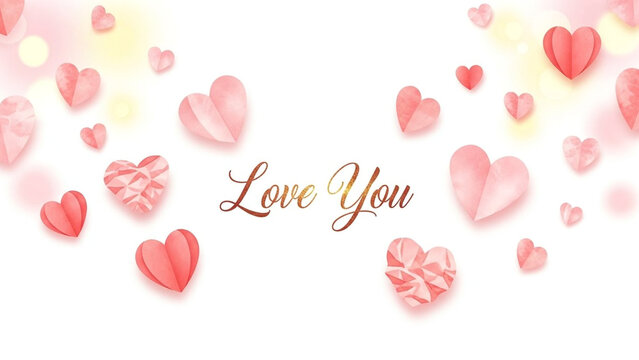Love You hearts floating soft pastel pink and red Valentines Day