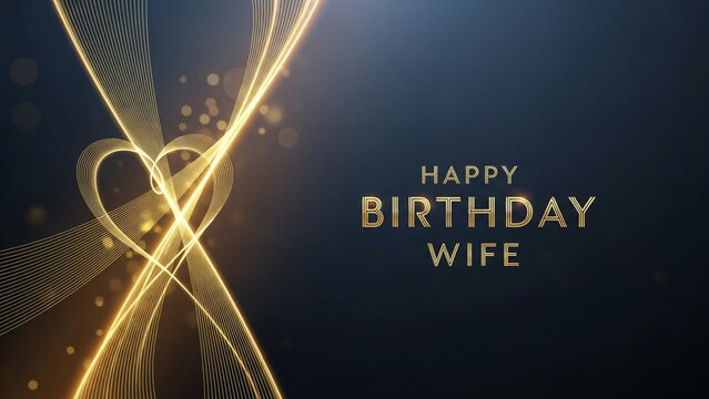 Happy Birthday Wife heart and light rays glowing celebration design