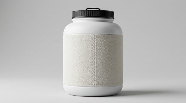 Blank white plastic supplement bottle with large label area.