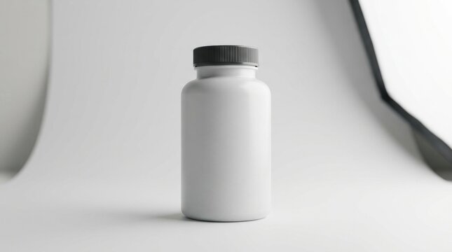Blank white plastic pill or supplement bottle mockup.