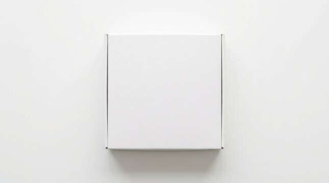 Blank white square cardboard box on white background.