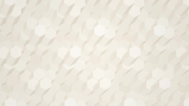 Abstract light beige hexagonal pattern featuring dynamic geometric three dimensional shapes with soft shadows shifting smoothly across clean minimalist modern surface