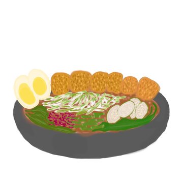 Traditional pecel madiun with peanut sauce and vegetables