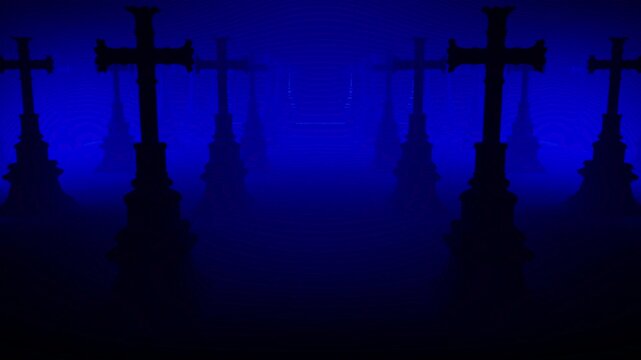 Stone Cross Rows in Blue and Cyan Light