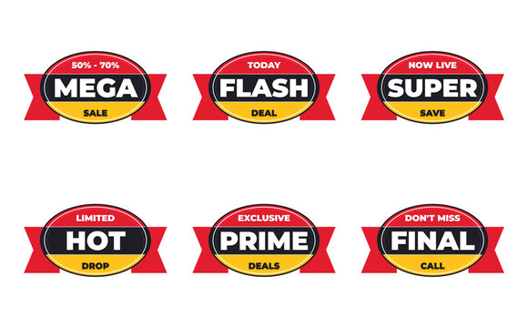 Transparent background Sale badge collection. Includes mega sale, flash deal, super save, and hot drop ribbon labels. Promotional graphics for retail discounts, marketing campaigns, and commerce.