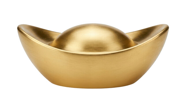 Traditional chinese golden sycee ingot isolated on transparent background