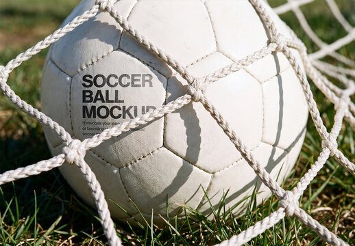Soccer Ball Mockup in Goal Net on Grass