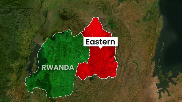 Digital map of Rwanda highlighting the Eastern province in red