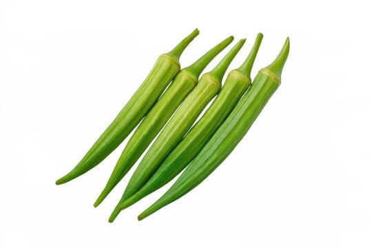 Fresh Green Okra Pods on White Background