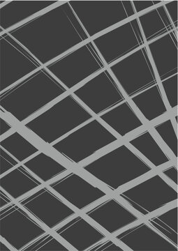 Abstract dark grey background illustration with silver diagonal crosshatch grid lines, ideal for modern geometric texture, minimalist net pattern, poster print, and cover artwork design.