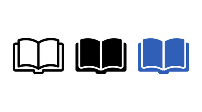 Open book graphic icon set featuring diverse design variations