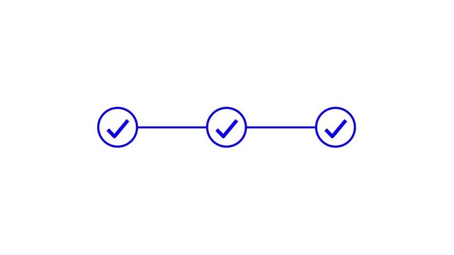 4 step infographic process with check mark icon. infographic step by step process icon animation on black background, step process success with check marks.