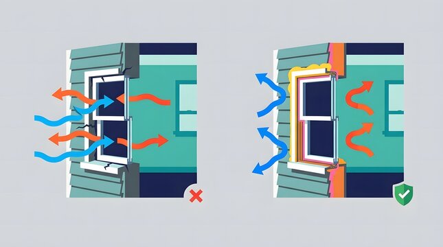 Infographic Comparing Air Leakage Through Poorly Sealed Windows and Properly Insulated Frames