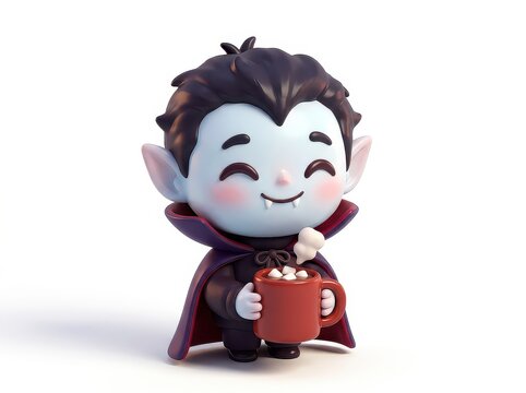 Adorable Vampire Boy Character Holding Hot Drink Cup
