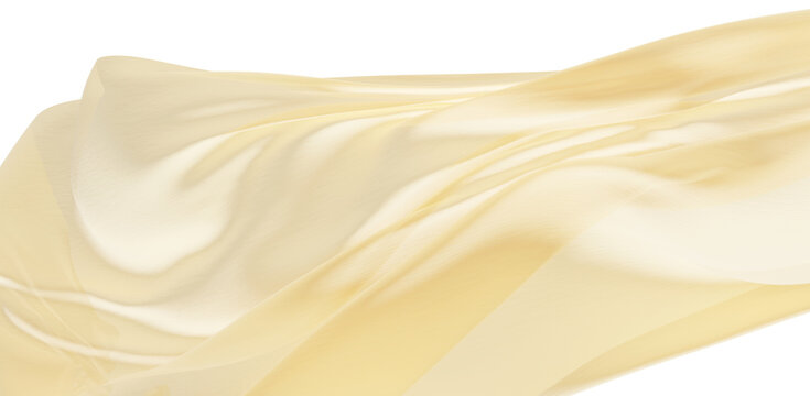 Cream sheer fabric flowing isolated on transparent background design element for fashion and cosmetic banner 3D render